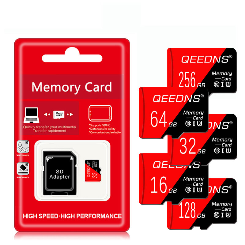 بطاقة ذاكرة SD ذكية عالية السرعة 128GB Class10 U3 256GB 512GB فلاش بطاقة SD صغيرة 8GB 16GB 32GB 64GB TF بطاقة محول مجاني