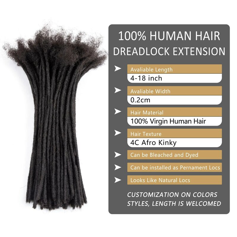 0.2cm Thickness Human Hair Dreadlock Extensions Full Handmade Loc Extensions for Men/Women Can be Bleached and Dyed 4-18 Inch