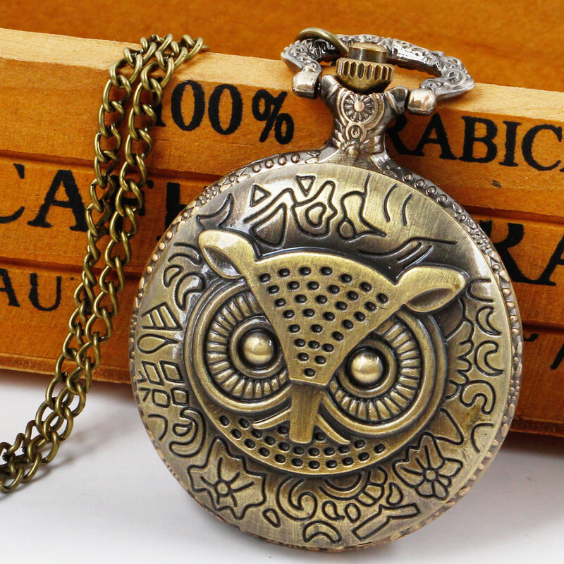 Cute Owl Design Pocket Watch Necklace for Women and Men's Vintage Punk Quartz Pendant Fob Chain Watches карманные часы