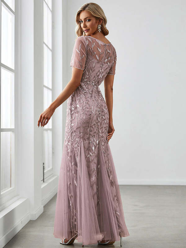 Sempre muito elegante vestido de noite com estampa de lantejoulas, fishtail vestido de tule para dama de honra, lilás, para festa, 2024
