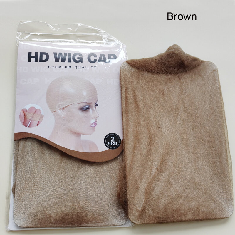 Gorro de malla Invisible para peluca, gorro elástico de nailon para hacer accesorios, Hd, 2 unids/lote por paquete