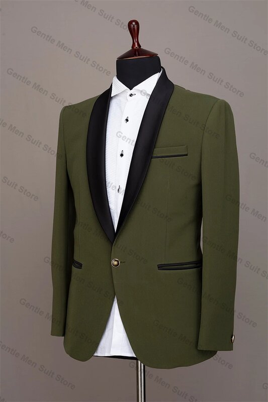 Setelan pakaian pria, Hijau Hitam, 2 potong, Blazer + celana Formal bisnis, jaket buatan khusus pria, mantel tuksedo pernikahan