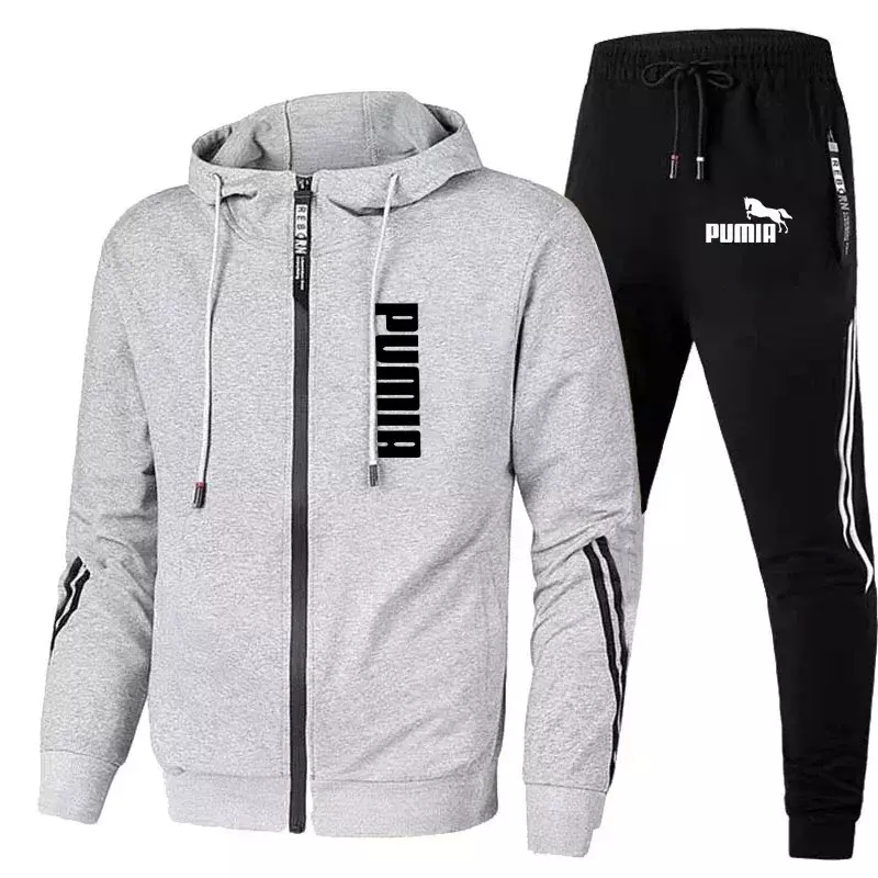 Men Autumn Winter Long Sleeve Sport Tracksuit Fashion Zipper Jackets and Sweatpants Casual Male Fleece Printed Sweater Suits
