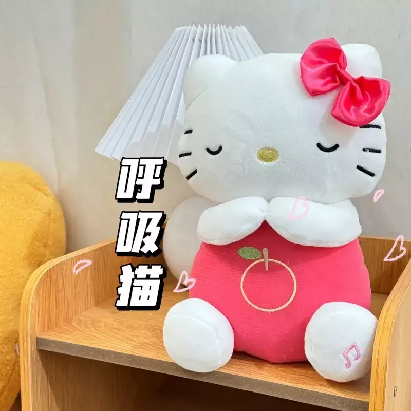 Hellokitty Boneca de pelúcia para menina, boneca respirável, simulação de gatinho respirando, brinquedo envolvente anime, presente de aniversário