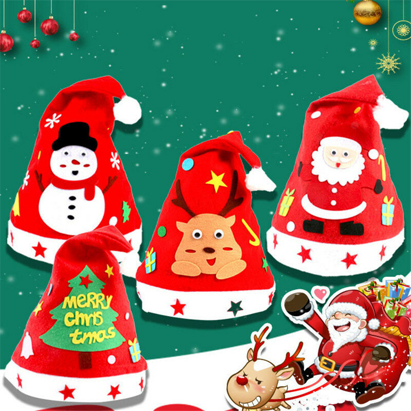 3Pcs DIY Handmade Christmas Hat Toy Kindergarten Creative Material Non-woven Art Crafts Party Decorations Kids Educational Toys