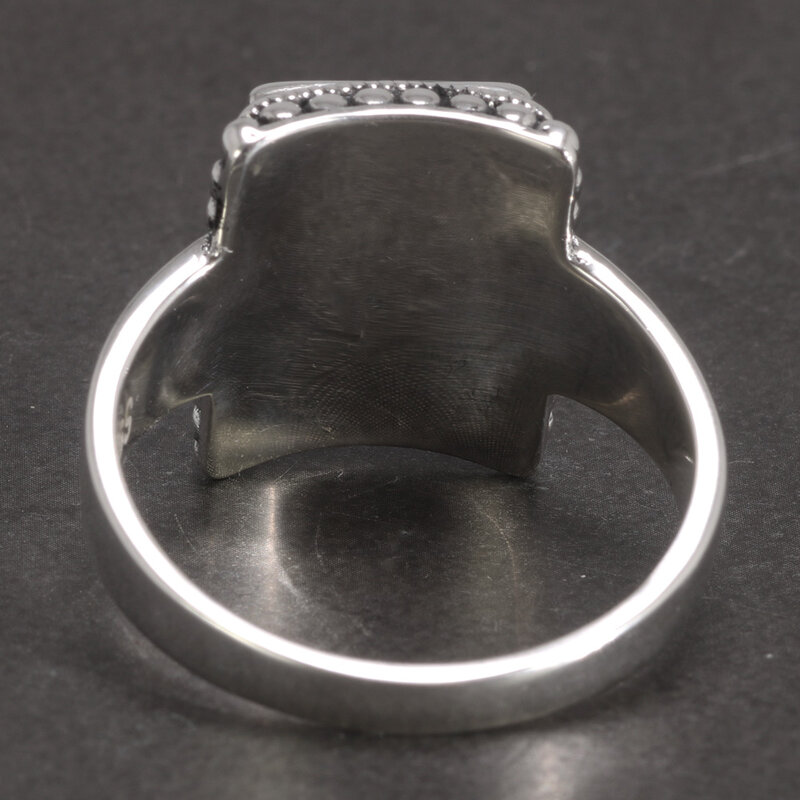 ของแข็ง925เงินสเตอร์ลิง Lucifer แหวนสีดำ Onyx หินธรรมชาติ Handmade แหวนทีวีแสดงเครื่องประดับ