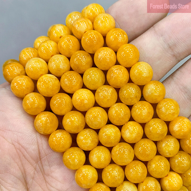 Perles rondes en pierre naturelle de calcédoine jaune lisse, pour la fabrication de bijoux, Bracelet, collier, clous d'oreilles, 15 pouces, 6, 8, 10, 12MM