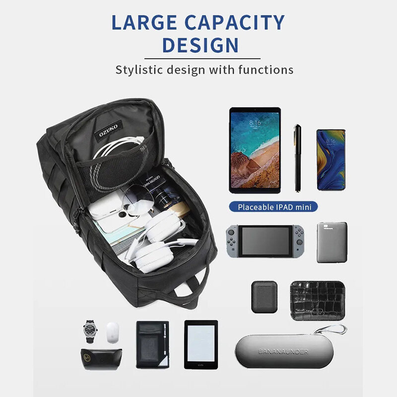 OZUKO New Men Tactical Chest Bags Large Capacity Sports Crossbody Bag Male Outdoor Waterproof Travel shoulder Messenger Bag 2023