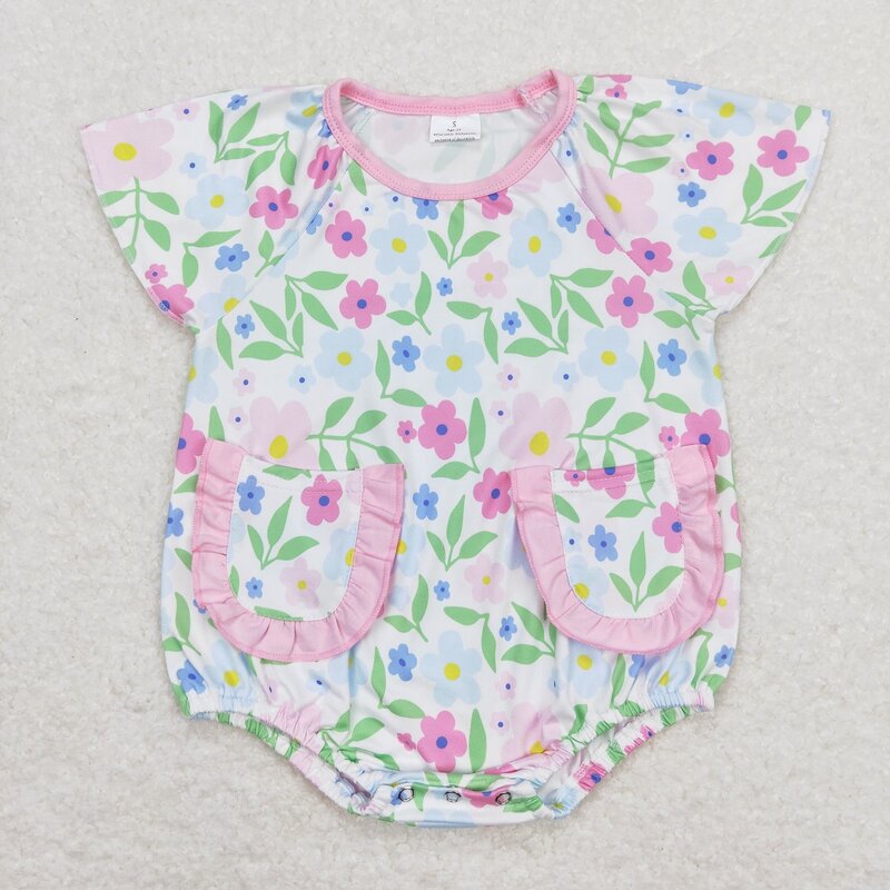 Baby Girls' Floral Bubble Romper, Toddler Coverall Bodysuit, flor recém-nascida, frango floral, atacado, crianças, 1 pc