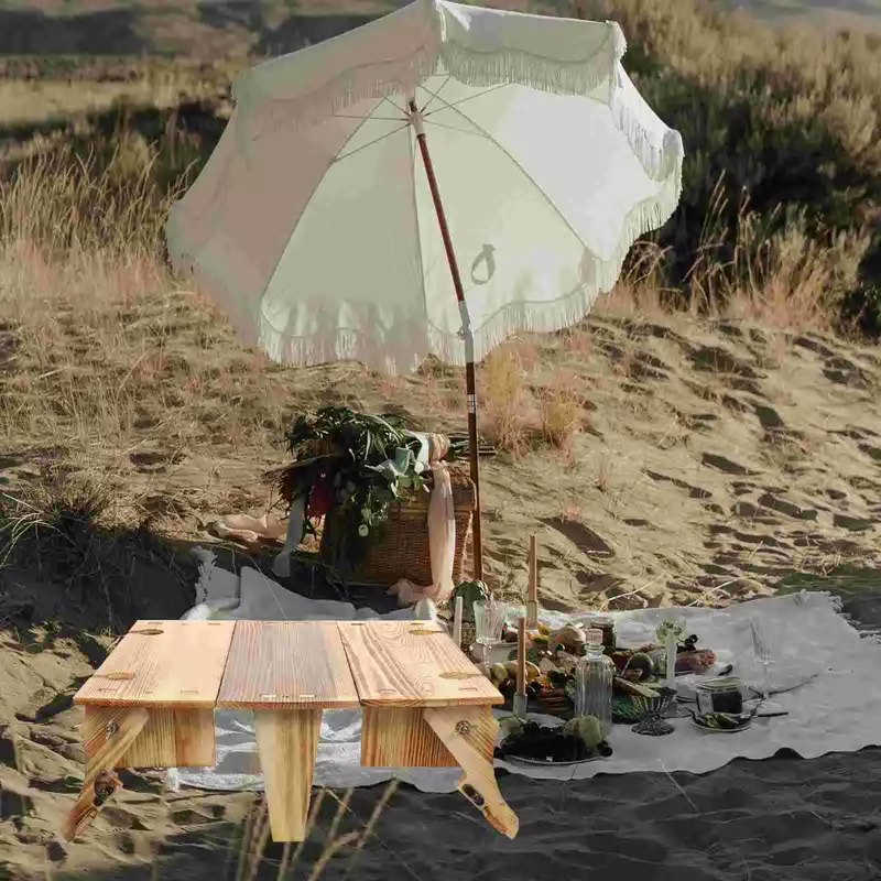 Meja piknik lipat 2 in 1, keranjang penyimpanan kayu piknik kecil, keranjang konversi, Meja untuk rumah