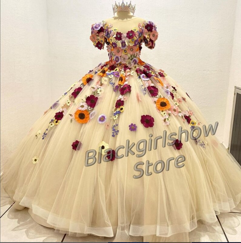White Quinceanera Dresses Elegant Colourful Floral Bustier Long Casual Classic Lace Sash Wedding Dress