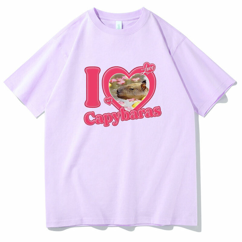 T-shirt Longgar Kasual Mode Pria Wanita Gambar Capybaras I Love T-shirt Lucu Pria Hip Hop Leher Kru Kaus Pria Streetwear Pria