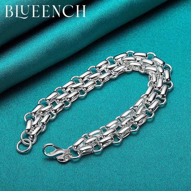Blueench-pulsera de cadena gruesa de Plata de Ley 925 para hombre y mujer, brazalete de moda con personalidad