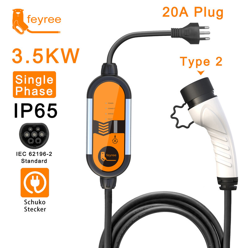 Fey123-Chargeur portable pour véhicule électrique, boîtier de charge EVSE, câble triphasé, prise CEE, 32A, 7KW, Vope2, EV, 11KW, 16A, 5m