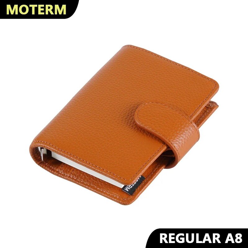 Moterm Notebook Mini ukuran A8 / M5 Cincin perencana kerikil kulit sapi 5 lubang dengan 15 MM cincin Organizer perjalanan Diary