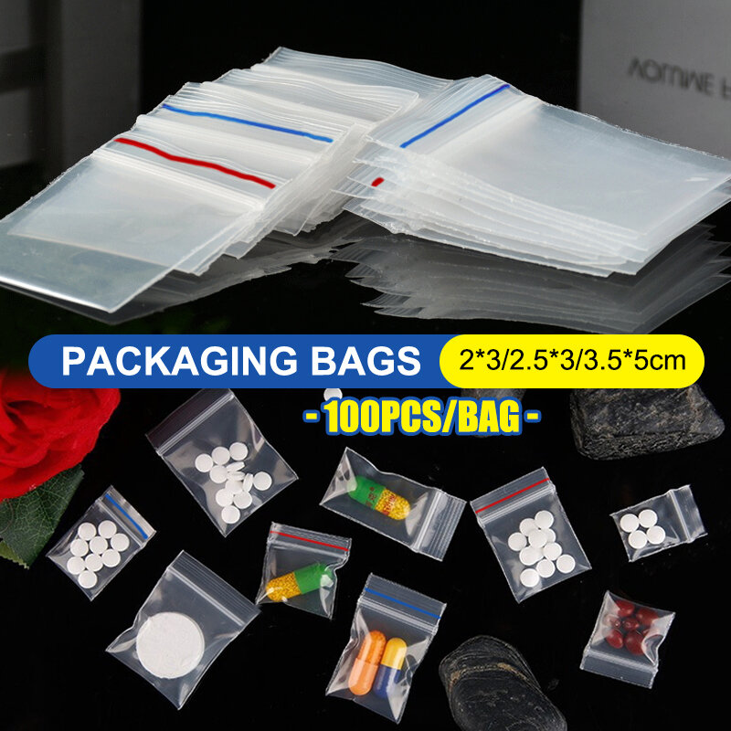 100Pcs/Bag PE Plastic Packaging Bags Ziplock Bag Pill Packaging Bag Thicken Packaging Seal Bag Jewelry Bag 2x3cm 2.5x3cm 3.5x5cm