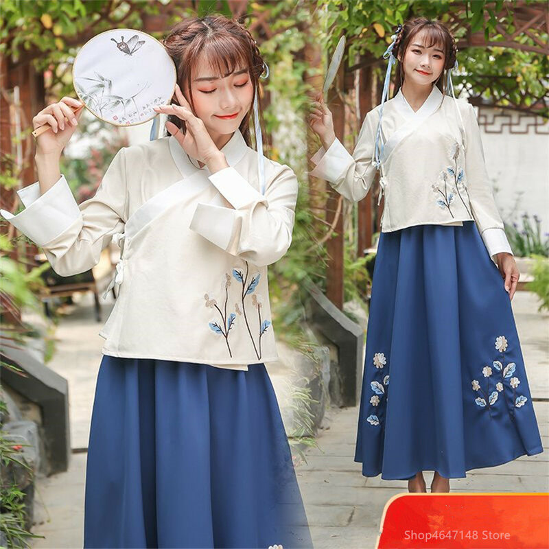 Terno Hanfu de duas peças para mulheres, saia e top orientais, roupas chinesas Han antigas, traje cosplay, traje Tang, vestido para mulheres