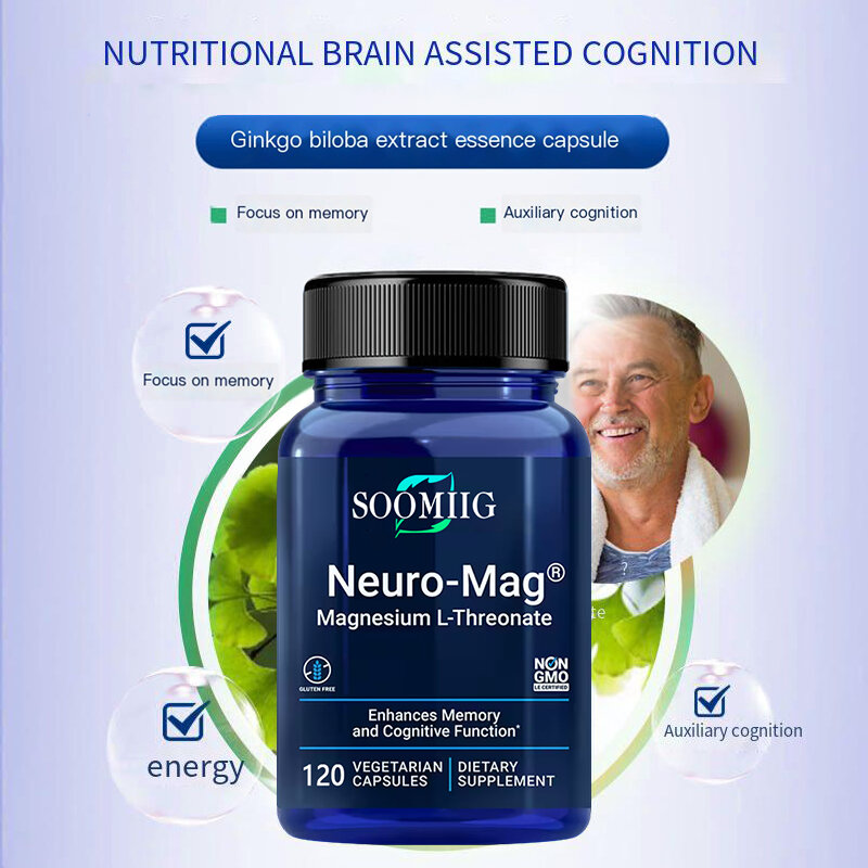 SOOMIIG Neuro-mag L-treonian magnezu, L-treonian magnezu, zdrowie mózgu, pamięć i ostrość, bezglutenowe, wegańskie, nie GMO