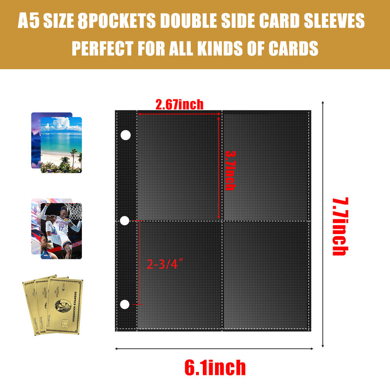 80/180 Pockets Baseball Card Sleeves Double Side 4/9-Pocket Trading Card Binder Sleeves Page Protectors Sheet for Pokemon Holder