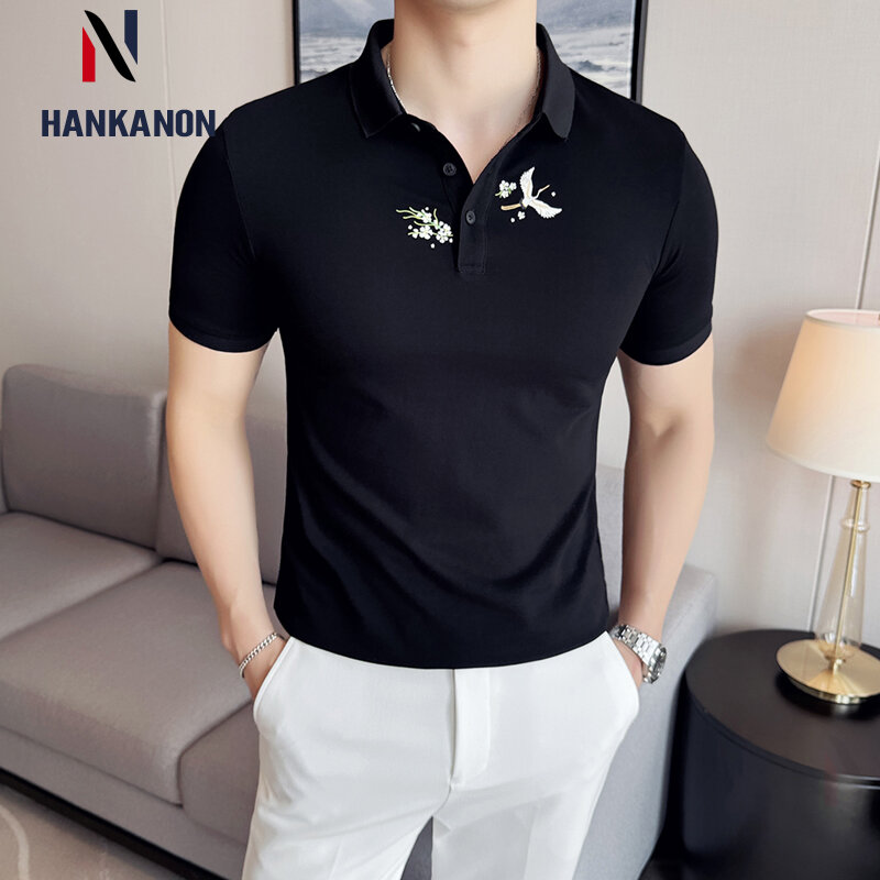2024 Summer New British Casual Embroidered Short Sleeve Polo Shirt Men's Slim Stretch Top M-4XL Light Thin T-Shirt.