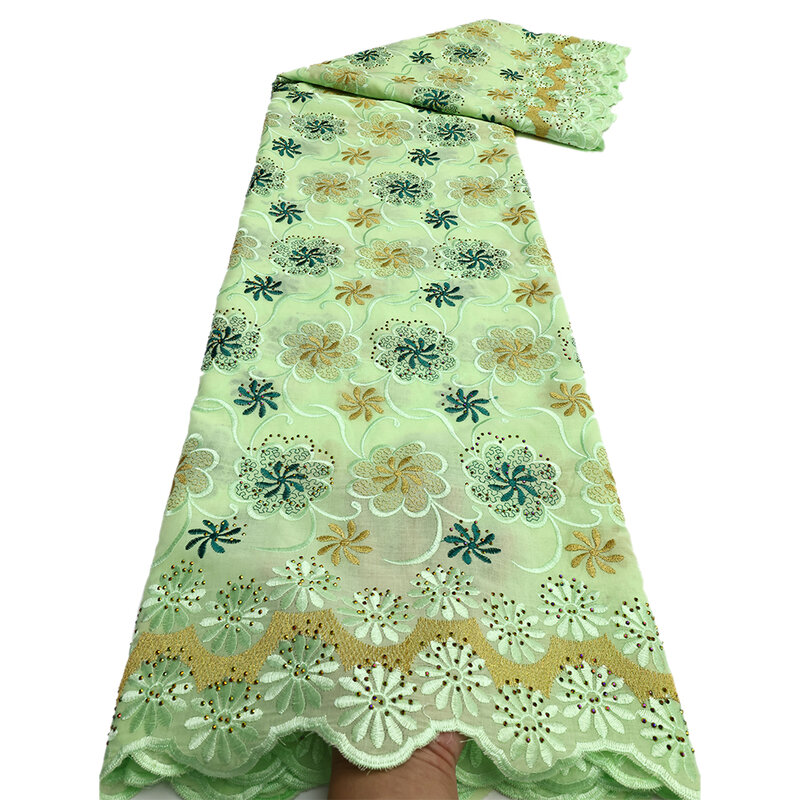 Tela de encaje de gasa suiza para mujer, tejido de algodón francés nigeriano seco con piedras para coser vestidos de fiesta de noche, nuevo diseño, 2024