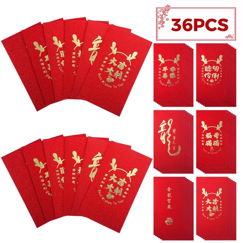 36 pz cinese capodanno buste rosse Festival di primavera buste di denaro fortunato Lunar capodanno del drago rosso 2024 busta rossa