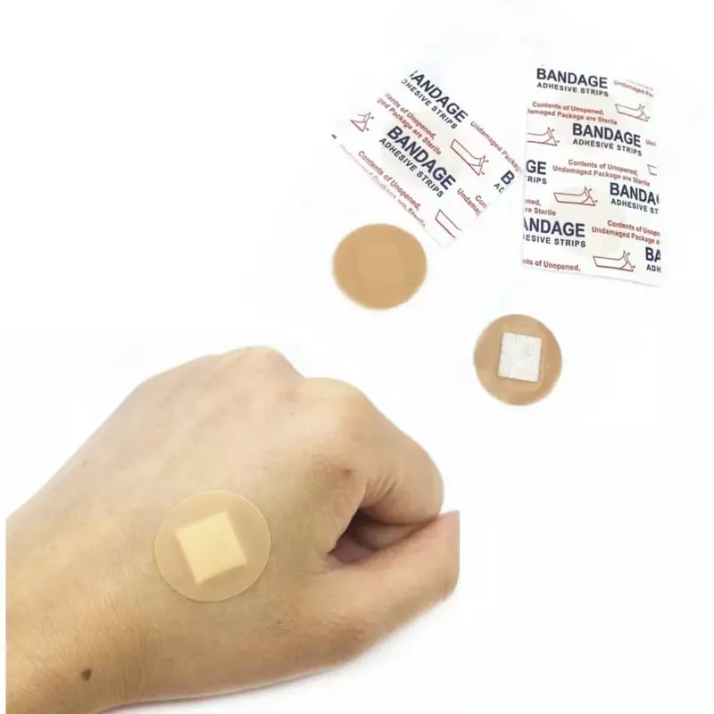 Redondo Band Aid Pele Cor ferida Vestir Emplastros, Patches adesivos, Tiras respiráveis, Patches impermeáveis, 100pcs por conjunto