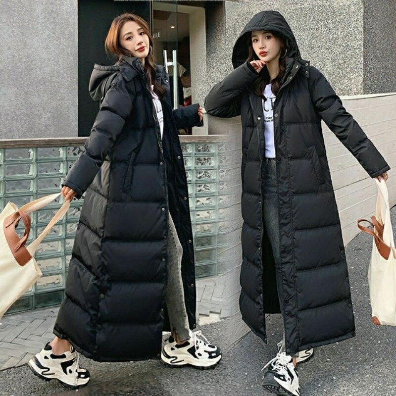 2023 New Women Down Jacket Winter Coat Female Super Long Over The Knee Parkas Slim-fit Hoodie Outwear Thick Warm Outcoat