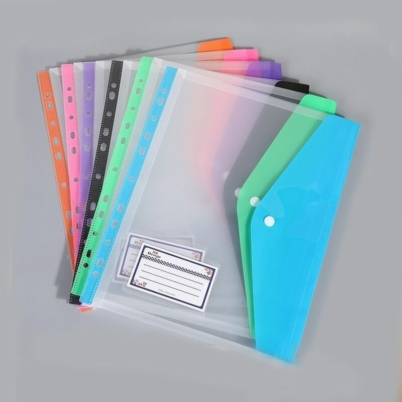 6pcs Punched File Folders Colorful Envelope Bags for A4 Documents Sleeves Loose Leaf Documents Bag Protector Office Supplies