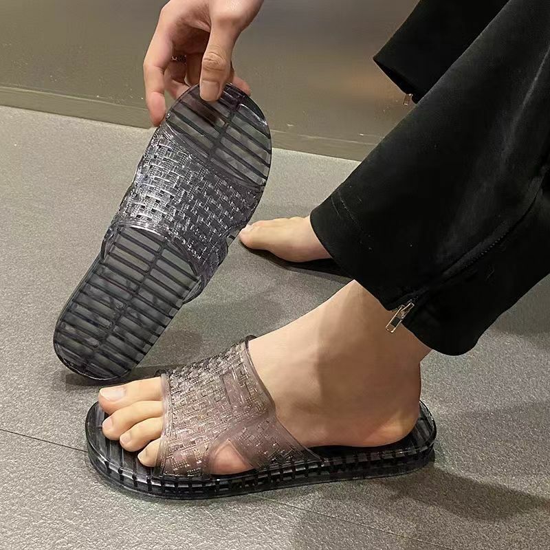 Man's Summer New One Word Casual Crystal Slippers Soft Sole Non Slip Home Slipper Bathroom Slipper Free Shipping Outdoor Slipper