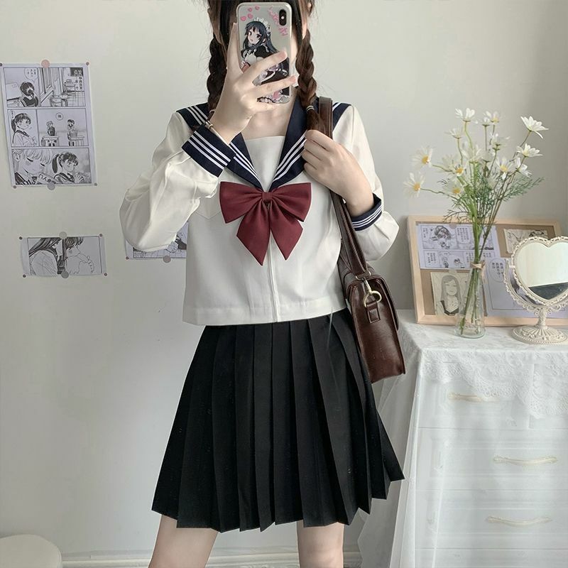 Japanese Style Student Girls School Uniforms Girls Navy Costume Women Sexy Navy JK Suit Sailor Blouse Pleated Skirt