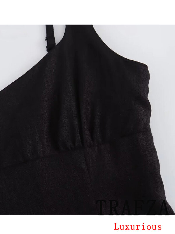 TRAFZA Vintage Chic Women Dress Black Solid senza maniche Cami Vestidos Fashion 2024 Summer Holiday tubino Party Dress