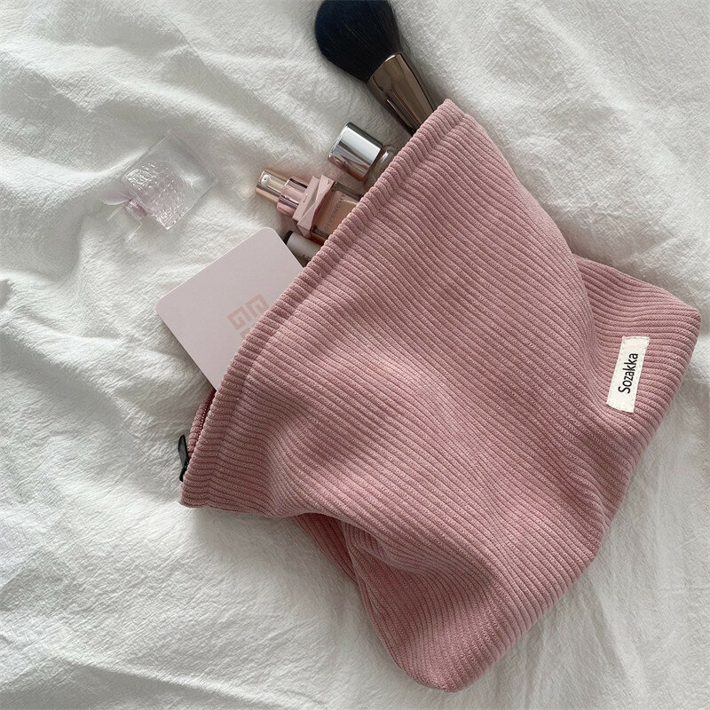Corduroy bolsa cosmética feminina pano de algodão bolsa de maquiagem bolsa de viagem mão batom organizador casos moda zíper embreagem telefone bolsa