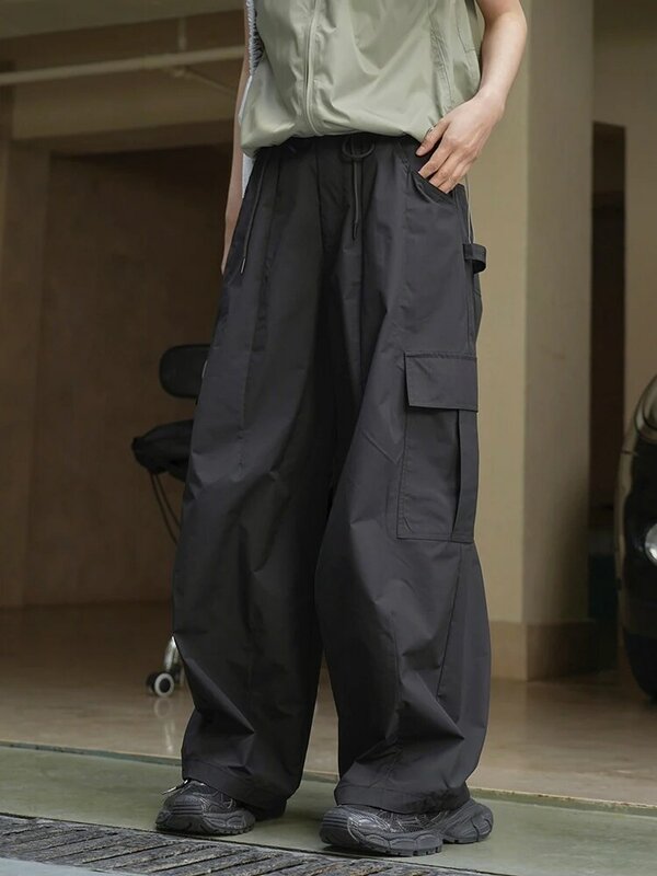 LANMREM-Pantalon large taille haute en nylon pour femme, proximité wstring, design adt streetwear, mode fj2024, été, nouveau, 26D8765