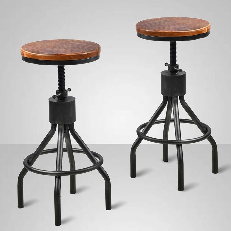 Zestaw 2 przemysłowych stołek barowy-Vintage krzesło do jadalni-obrotowe stołki-wysoka regulowana wysokość 22-33"