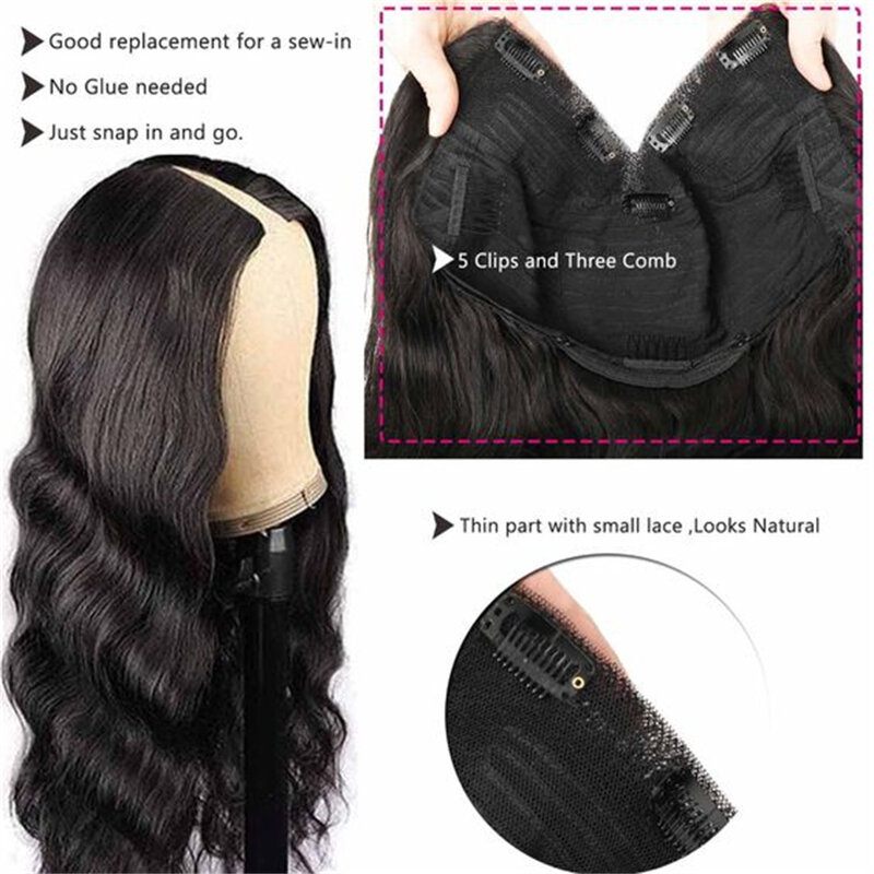 Cheap V Part Wig Human Hair Body Wave Human Hair Wigs No Leave Out Glueless Brazilian V Part Human Hair Wave Wigs for Women Sale