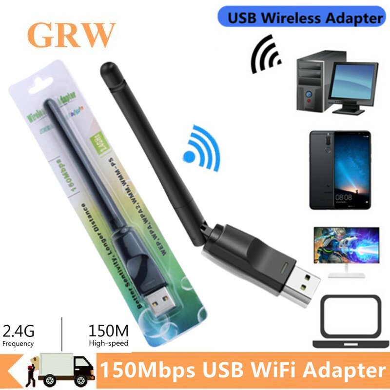 Grwibeou-mini usb wifi adaptador mt7601, 150mbps, placa de rede sem fio, 2.4ghz, receptor wi-fi, dongle para pc, desktop, laptop