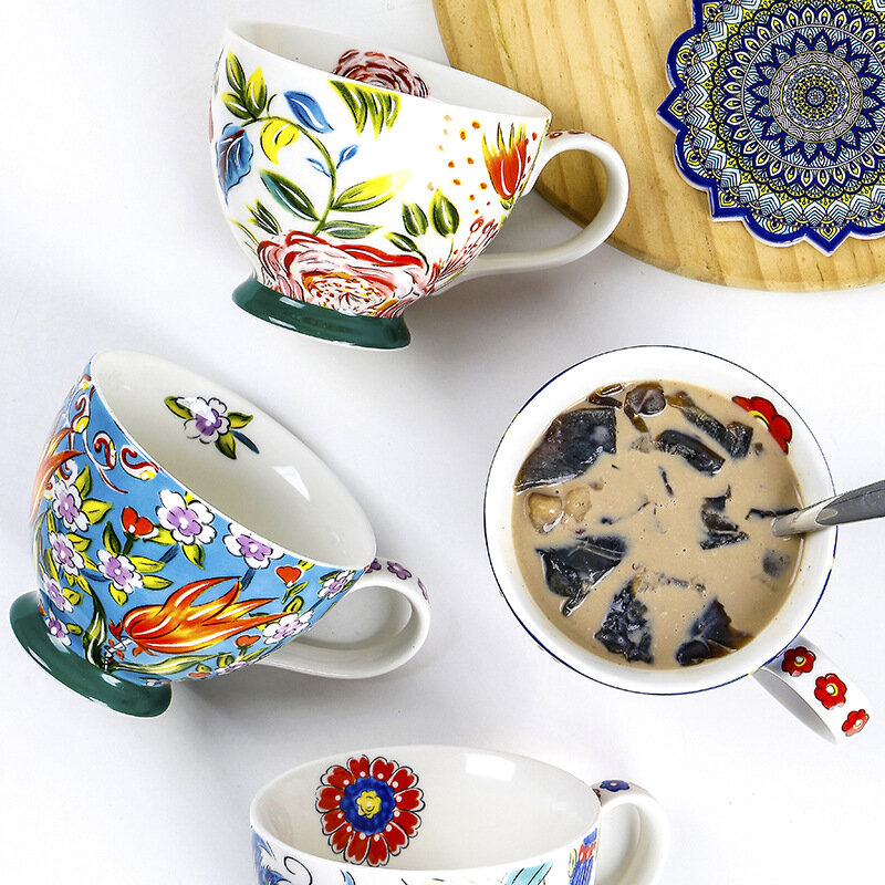 Ceramic Mugs Coffee Cups Milk Tea Cup ins korean style Oatmeal Breakfast Mug Drinkware Kitchen