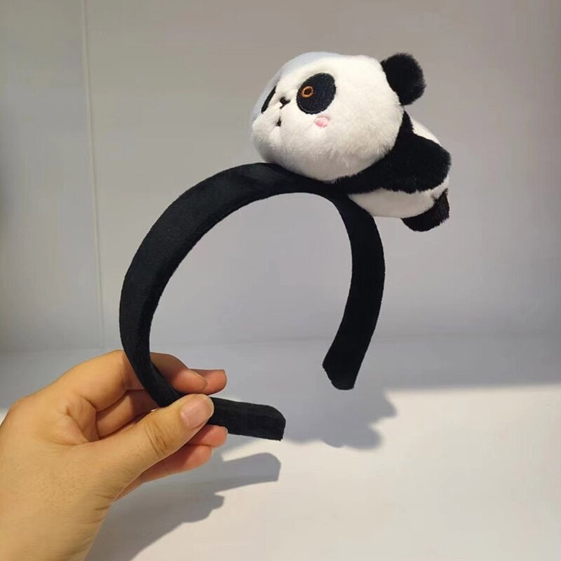 Students Taking Photo Hairband Stuffed Panda Hair Hoop for Halloween H9ED