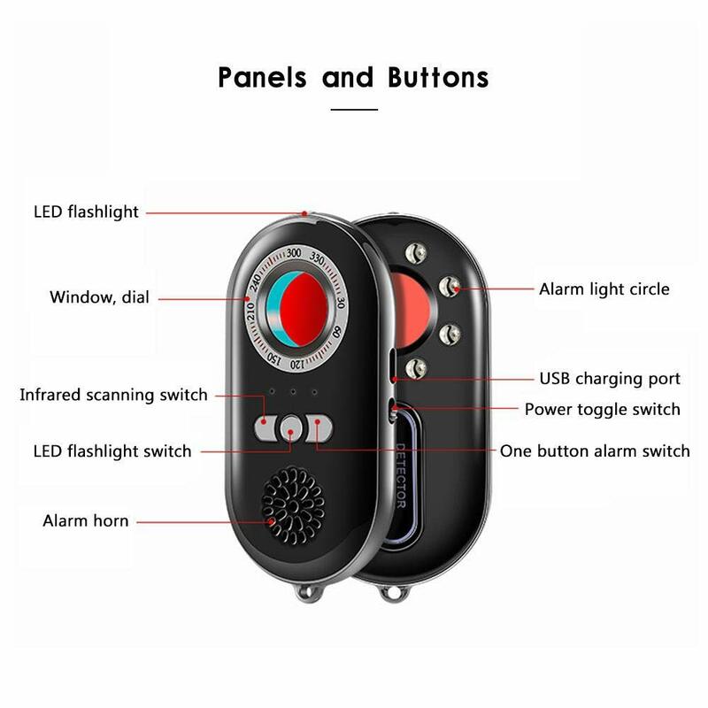 K98 Anti-spy Detector RF Bug Detector Wireless Signal Scanner Personal Security Alarm Motion Vibration Sensor LED Flashlight