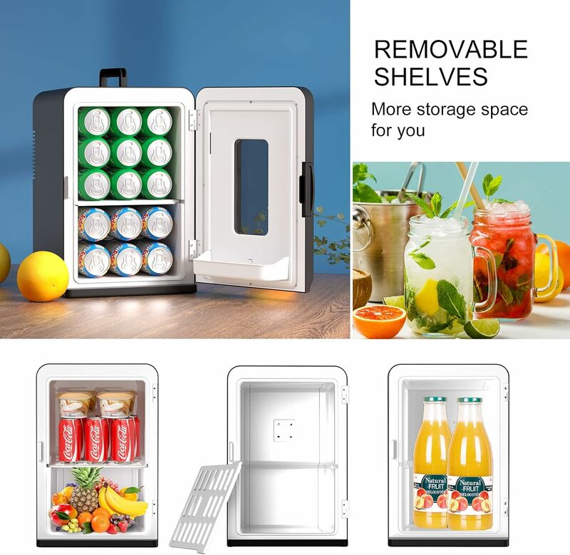15 Liter/21 Cans Mini Fridge for Bedroom, 110V AC/12V DC Portable Skincare Fridge, Thermoelectric Cooler and Warmer, Window