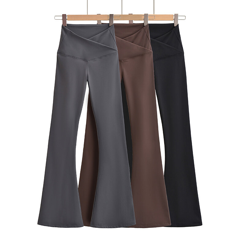 Осенняя одежда, женские узкие штаны для йоги, женские расклешенные леггинсы, уличная одежда в Корейском стиле, повседневные брюки для йоги, черные расклешенные штаны