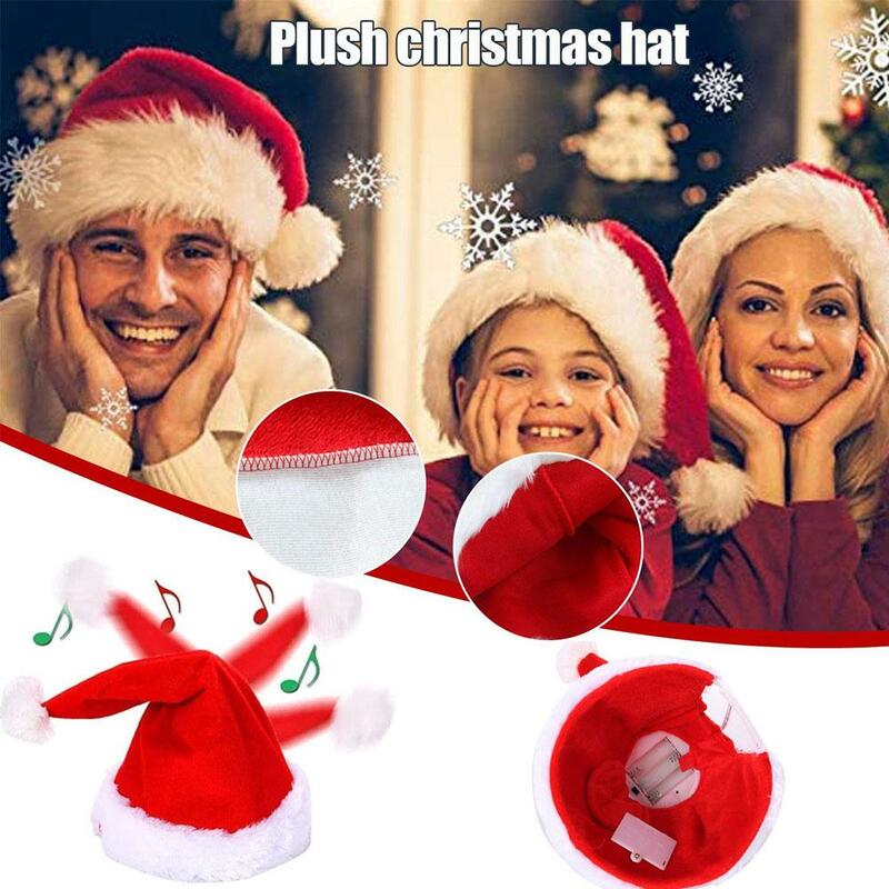 الكهربائية مضحك سانتا قبعة مع موسيقى عيد الميلاد والغناء والرقص قبعة ، اكسسوارات زي للعروض ، لعبة ، H3Y0