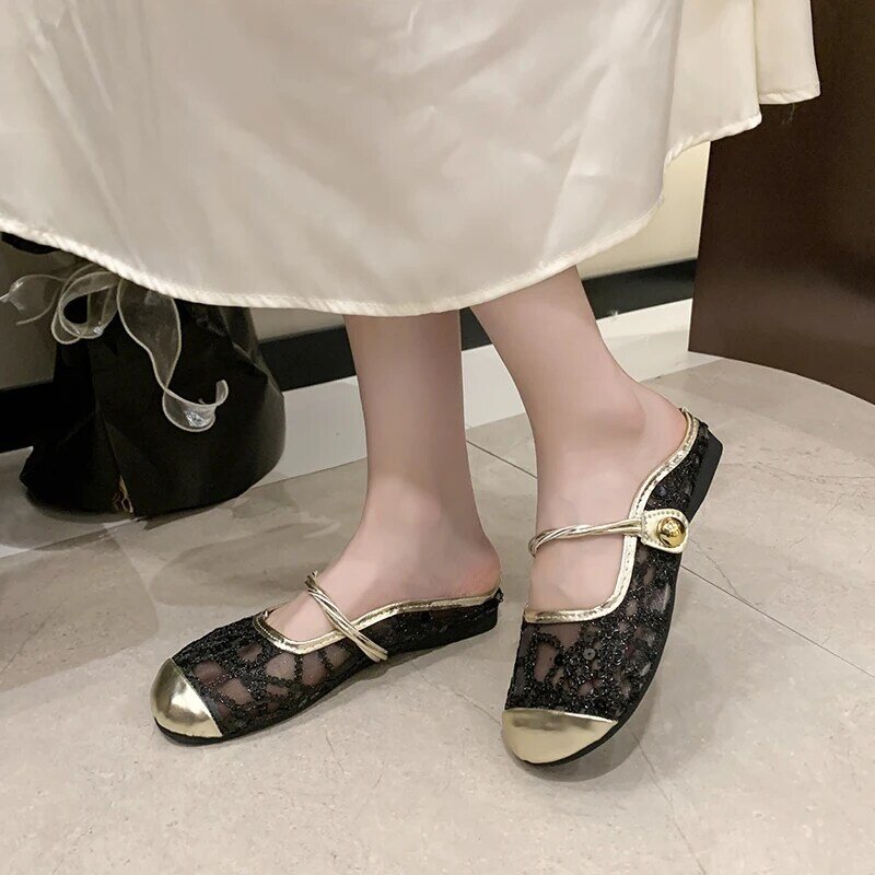 Summer Ladies Outside Modern Slippers Low Heel Flat with Women's Shoes on Sale 2024 Fashion Solid Shallow Ethnic Women Slippers