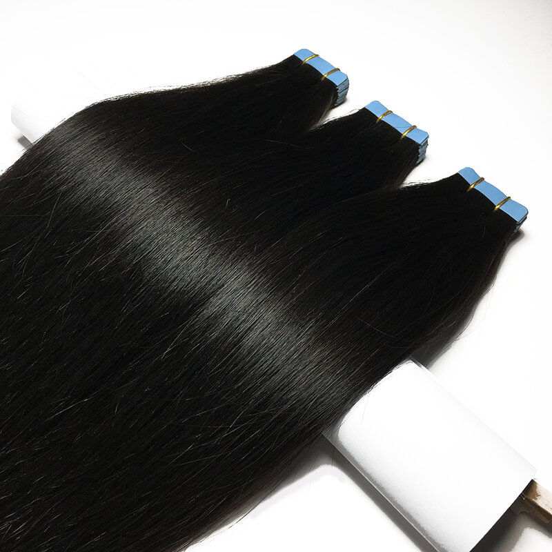 Прямые человеческие волосы на ленте для наращивания, бразильские волосы, клейкие удлинители, черные, коричневые 100% натуральные человеческие волосы для женщин