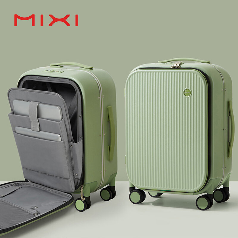 Mixi 2023 neue Männer 18 ''20''Handgepäck Koffer Aluminium rahmen vorne Laptop Taschen gepäck 100% PC tsa Lock Spinner Räder