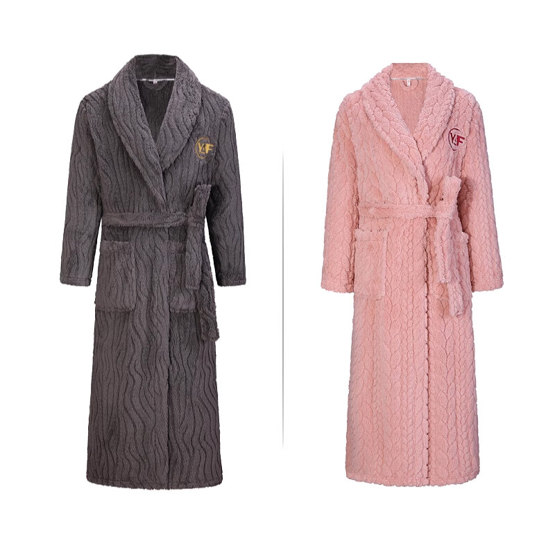 Gaun malam pasangan, jubah panjang ukuran besar 3XL, pakaian tidur bulu karang longgar kasual, flanel hangat musim gugur musim dingin