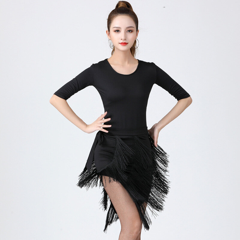 Latin Dance Cross Top Modern Dance Dance Training Skill Adult Mid Sleeve Top Front and Back Wear