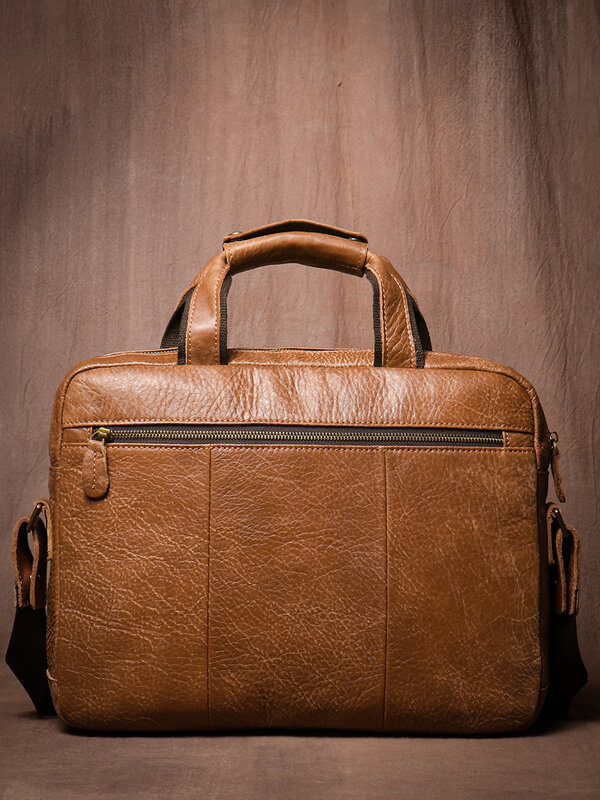 Oryginalna skóra naturalna męska teczka 14-15 Cal torba na laptopa Retro brązowe torebki podmiejskie torby listonoszki 2023 nowość
