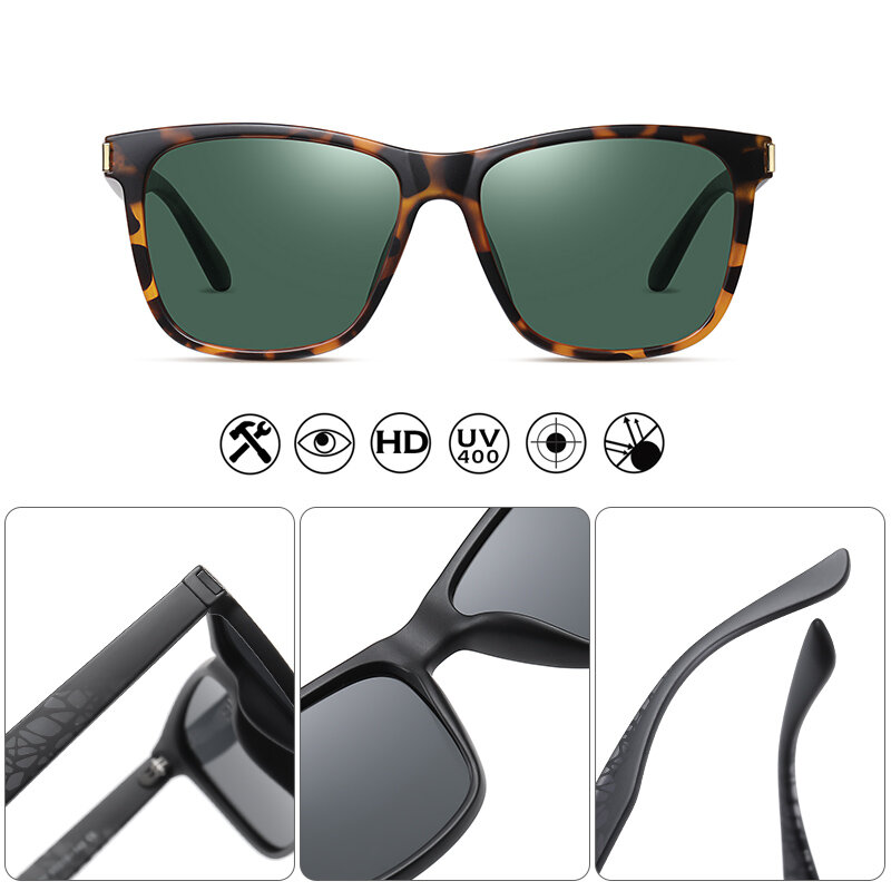 Top Luxury Men's Polarized Sunglasses Driving Shades Women Sun Glasses Vintage Travel Outdoor Sun Glasses Square Leopard Eyewear